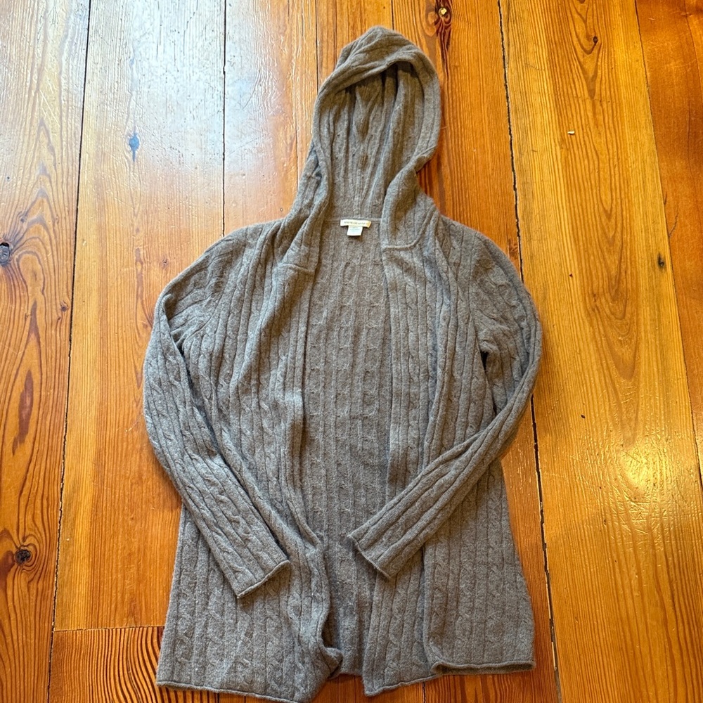 White + Warren Gray Hooded Cardigan